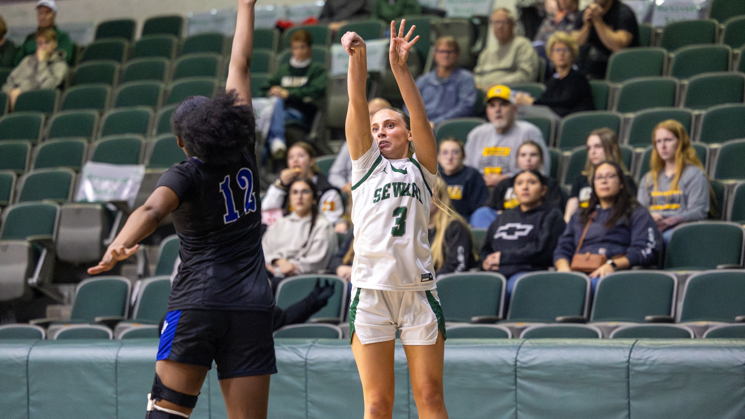 Freshman guard Grace Posch shot a perfect 6-6 from the field scoring 16 points in the Lady Saints 100-58 win over Pratt